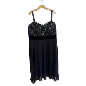 R&M Richards Black Beaded Mesh Midi Dress Y2K Formal Party Dress 24W